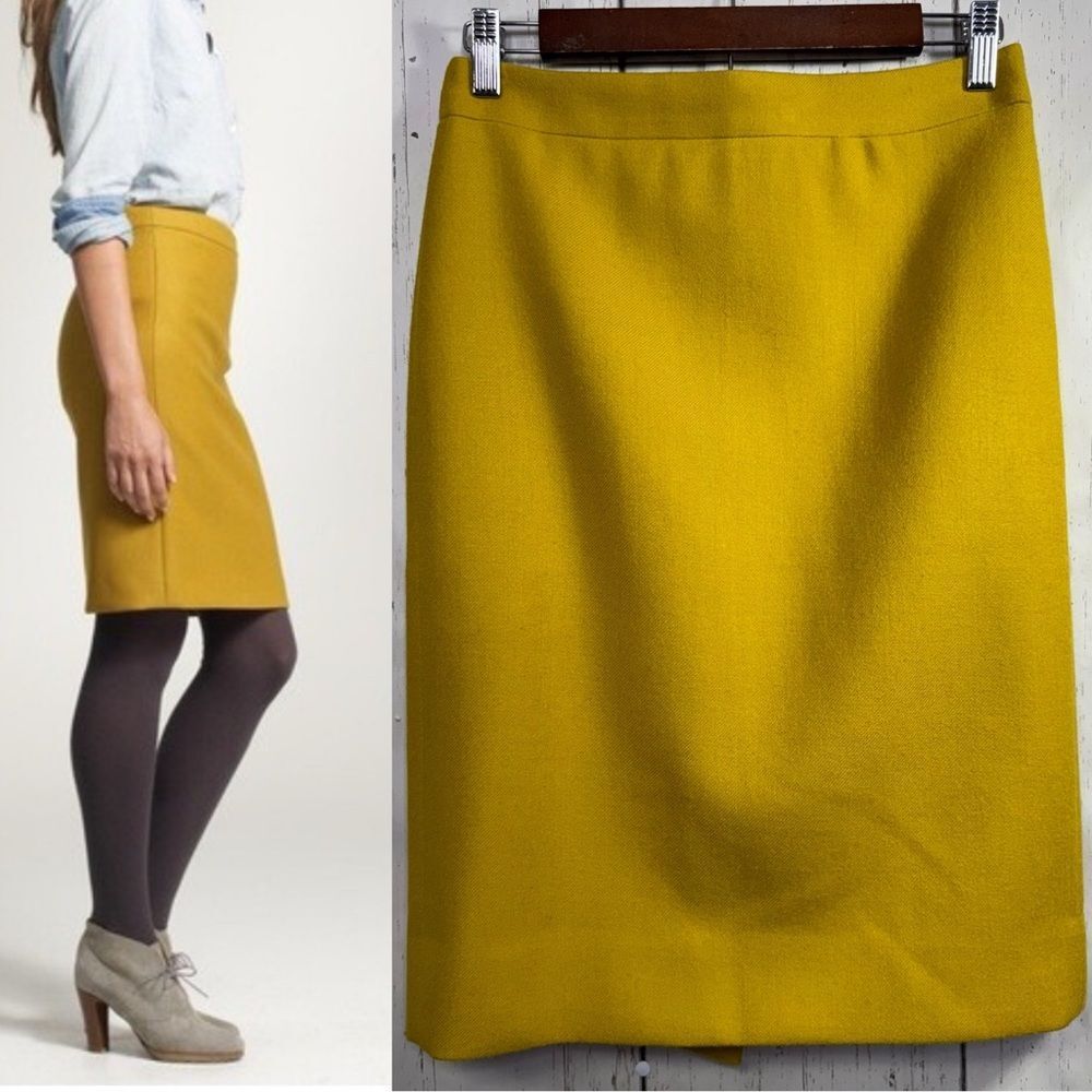 J.Crew No. 2 Wool Pencil Skirt Mustard Office Chic Minimalist Workwear Timeless